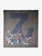 Kerry Scarf - Women's khaki scarf with floral ZV signature