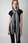 Kerry Scarf - Woman’s striped grey scarf with Voltaire signature.