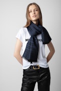 Glenn Scarf - Women’s navy blue rectangular jacquard scarf.