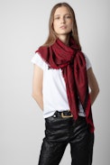 Glenn Scarf - Women’s red rectangular jacquard scarf.
