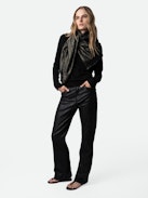 Glenn Rock Metallic Jacquard Scarf - Voltaire Vice square black scarf in gold-effect patterned jacquard with motifs and Zadig&Voltaire signature.