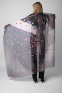 Kerry Scarf - Women’s black scarf with mouth and hearts print.