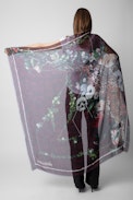 Kerry Scarf - Women’s burgundy scarf with wild, floral and skull print and ZV signature.