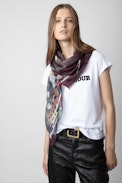 Kerry Scarf - Women’s burgundy scarf with wild, floral and skull print and ZV signature.