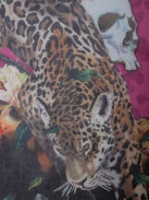 Kerry Scarf - Women’s pink scarf with leopard, floral and skull print and ZV signature.