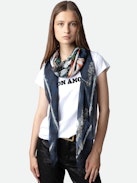 Kerry Scarf - Women’s navy blue scarf with wild, floral and skull print and ZV signature.