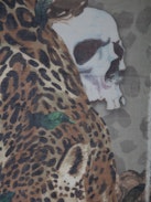 Kerry Scarf - Women’s khaki scarf with wild, floral and skull print and ZV signature.