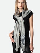 Kerry Scarf - Women’s khaki scarf with wild, floral and skull print and ZV signature.