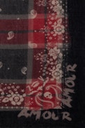 Long Delta Cashmere Scarf - Women’s long red cashmere scarf with checked and bandana print and slogans.