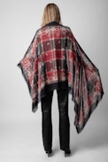 Long Delta Cashmere Scarf - Women’s long red cashmere scarf with checked and bandana print and slogans.