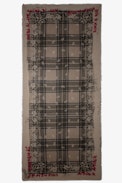 Long Delta Cashmere Scarf - Women’s long beige cashmere scarf with bandana print and slogans.