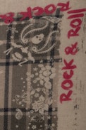 Long Delta Cashmere Scarf - Women’s long beige cashmere scarf with bandana print and slogans.