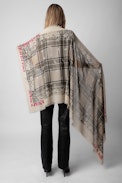 Long Delta Cashmere Scarf - Women’s long beige cashmere scarf with bandana print and slogans.