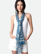Foulard Delta - Foulard en coton bleu orné d'un imprimé ailes.