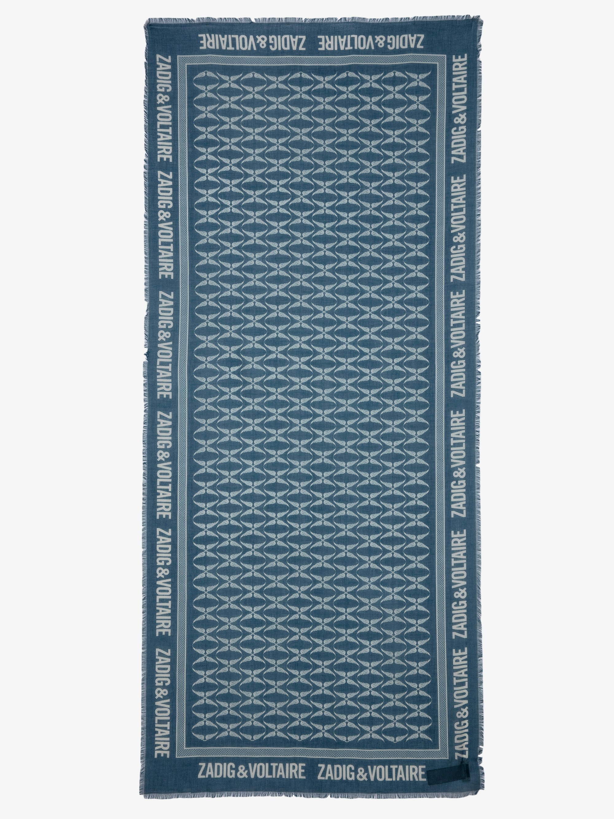 Foulard Delta - Foulard in cotone blu ornato con stampa ad ali.