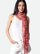 Foulard Delta - Foulard rectangle en coton rouge orné d'un imprimé ailes.