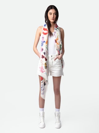 Delta Langer Schal - Langer Schal aus ecru Baumwolle mit Anpassungen von Humberto Cruz.