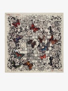 Blondie 135 Silk Scarf - Ecru silk scarf with butterfly print and lace.