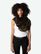 Foulard Judy Leopardo - Foulard in lana marrone con stampa leopardata effetto tie-dye.