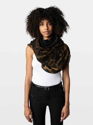 Judy Leopard Scarf - Brown wool scarf with leopard tie-dye print.