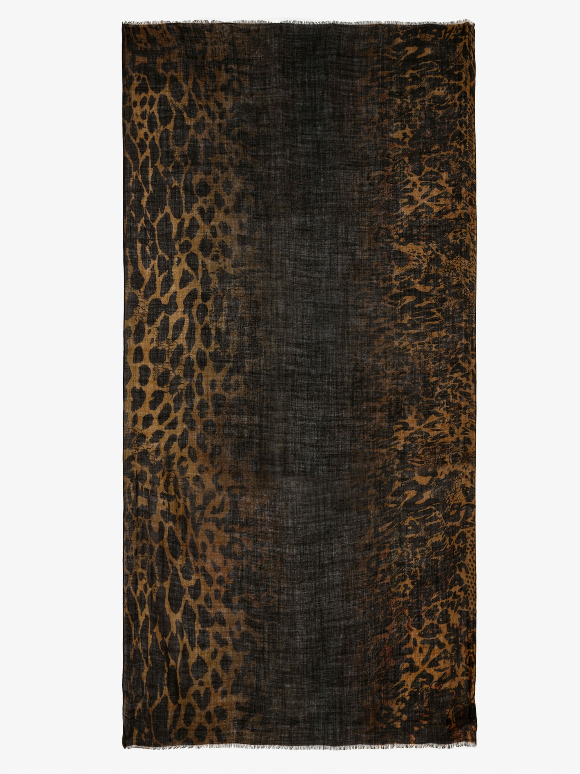 Judy Scarf - Brown wool scarf with leopard print and tie & dye effect.