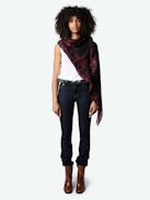 Foulard Judy Leopardo - Foulard in lana rossa con stampa leopardata effetto tie-dye.