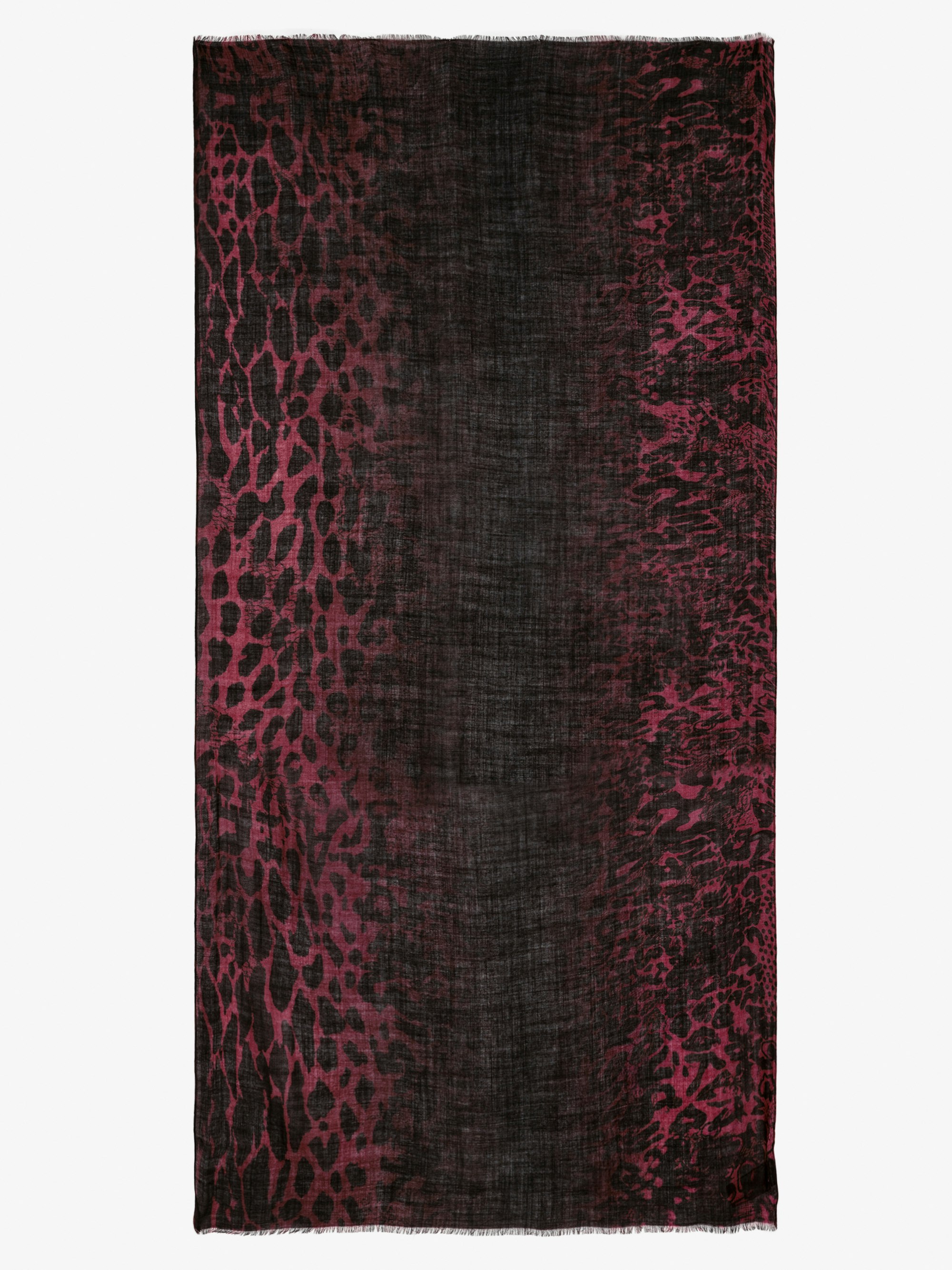 Halstuch Judy - Rotes Wolltuch mit Leopardenprint in Batikoptik.