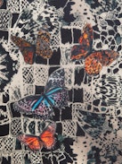 Blondie Silk Scarf - Navy blue silk scarf with butterfly print and lace.