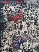 Blondie Silk Scarf - Navy blue silk scarf with butterfly print and lace.