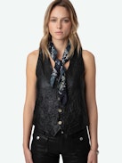 Blondie Silk Scarf - Navy blue silk scarf with butterfly print and lace.