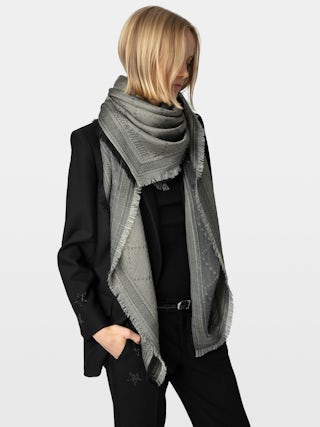 Glenn Metallic Monogram Scarf 135 - Large jacquard scarf with metallic monogram.