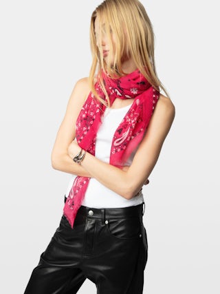 Maddie Bandana 120 Scarf - Fuchsia cotton scarf with bandana print.