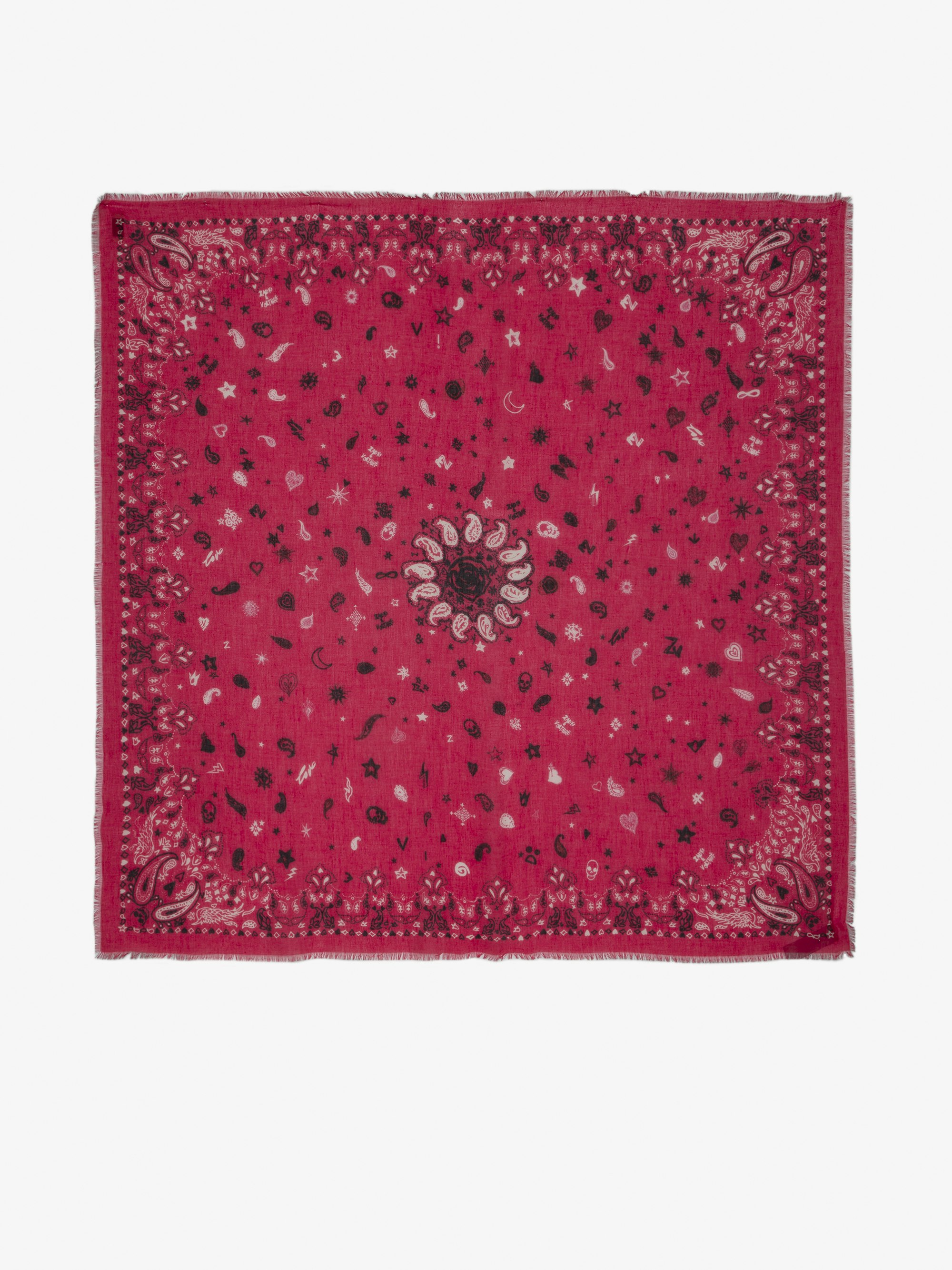 Maddie Scarf - Fuchsia cotton scarf with bandana print.