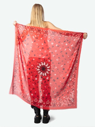 Maddie Bandana 120 Scarf - Red cotton scarf with bandana print.