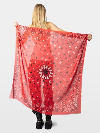 Maddie Bandana 120 Scarf - Red cotton scarf with bandana print.