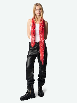 Maddie Bandana 120 Scarf - Red cotton scarf with bandana print.