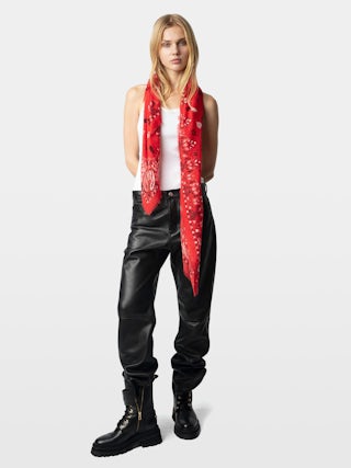 Maddie Bandana 120 Scarf - Red cotton scarf with bandana print.