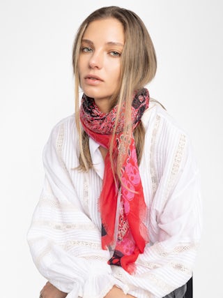 Schal Kerry Garden 135 - Schal aus Modal mit Totenkopf- und Blumendruck.