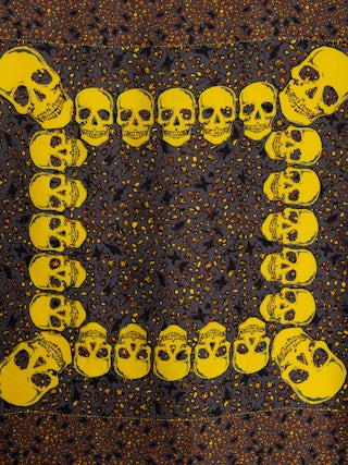 Schal Debbie Garden 85 - Quadratischer Schal aus Seidenmischung mit Totenkopf- und Blumendruck.