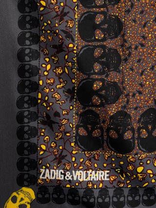 Schal Debbie Garden 85 - Quadratischer Schal aus Seidenmischung mit Totenkopf- und Blumendruck.