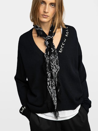 Nuage Bandana Scarf 90 - Feather cashmere scarf with bandana print.