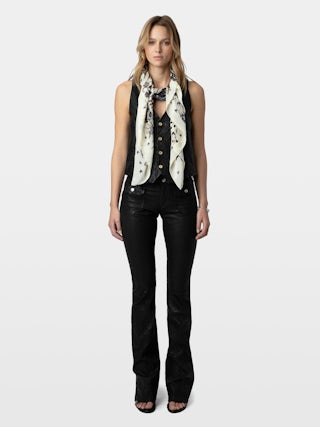 Blondie Butterfly Lace 130 Schal - Cremefarbener Seidenschal mit Schmetterlings- und Spitzendruck.