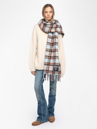Scarf Joan Tartan - Oversized tartan scarf with fringes.