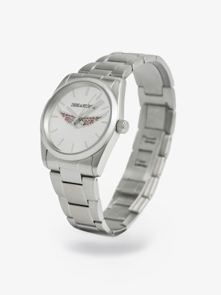 Montre Zadig Wings - Montre en acier inoxydable avec cadran gold avec ailes gold et bracelet acier.