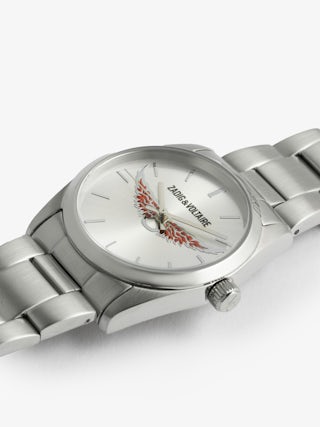 Montre Zadig Wings - Montre en acier inoxydable avec cadran gold avec ailes gold et bracelet acier.