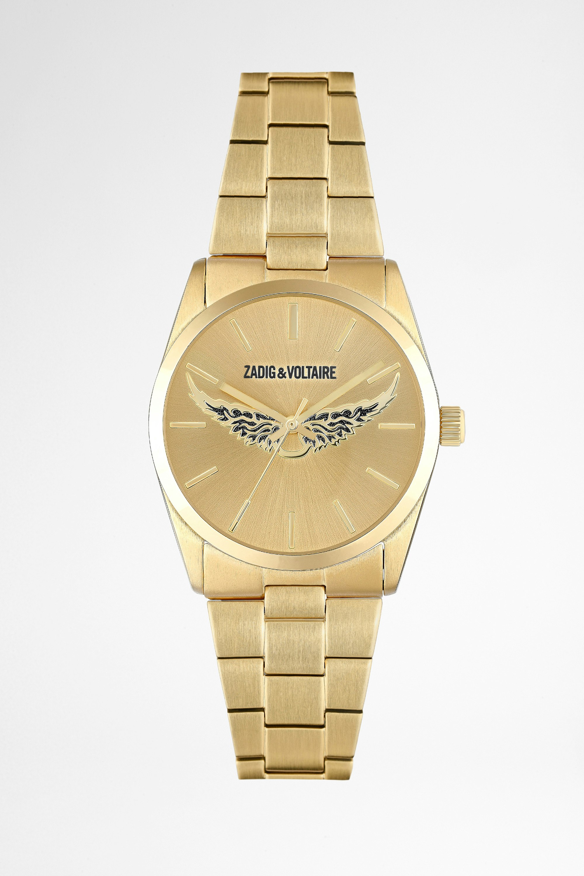 Reloj Fusion Gold Wings Reloj de acero dorado de mujer con alas