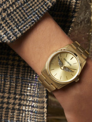 Reloj Zadig Gold Wings - Reloj de acero dorado de mujer con alas