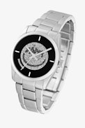 Reloj Fusion Happy Glitter  - Reloj de acero plateado con esfera negra y fondo happy glitter para mujer