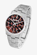 Reloj Fusion Heart  - Reloj de acero plateado para mujer con fondo de corazones rojos