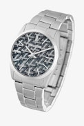 Reloj Fusion Glitter ZV Mono  - Reloj de acero inoxidable plateado para mujer con caja redonda de 36 mm de diámetro, esfera gris con monograma ZV, movimiento de cuarzo, funciones: hora/minutos, resistente al agua hasta 5 bares, correa de acero